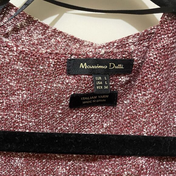 Massimo Dutti Knit Cardigan Sweater Large Red Italian Yarn Made In Spain - Picture 3 of 6